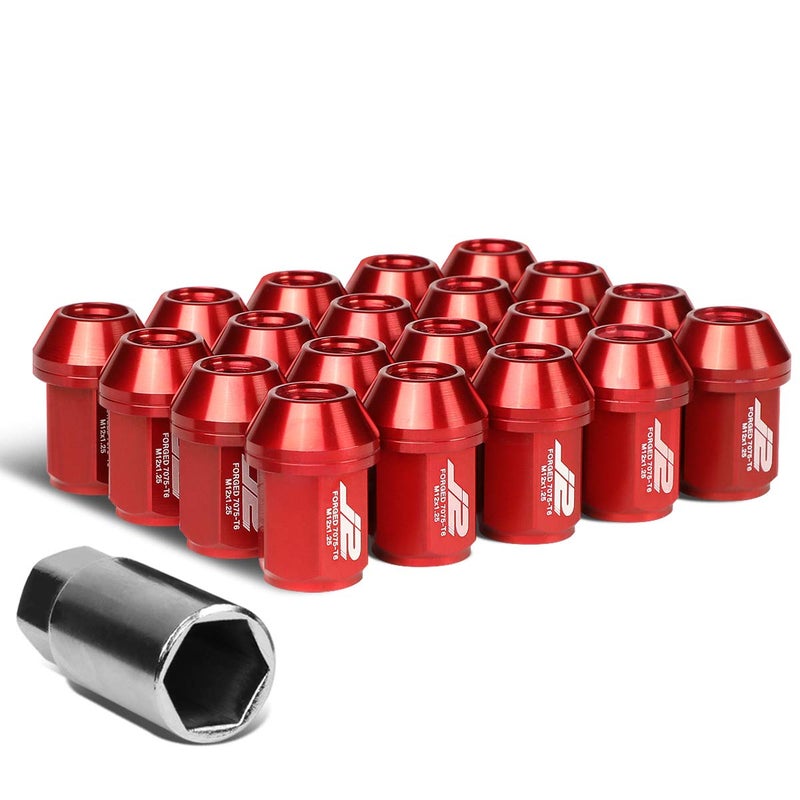J2 Engineering LN-T7-024-125-RD 20Pcs M12 x 1.25 7075-T6 Aluminum 35mm Close-End Lug Nut w/Socket Adapter (Red) - Image 1